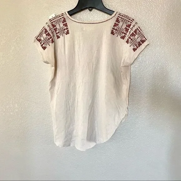 Madewell Embroidered Split Neck Top Ivory Red Cotton Linen XS - Picture 8 of 8